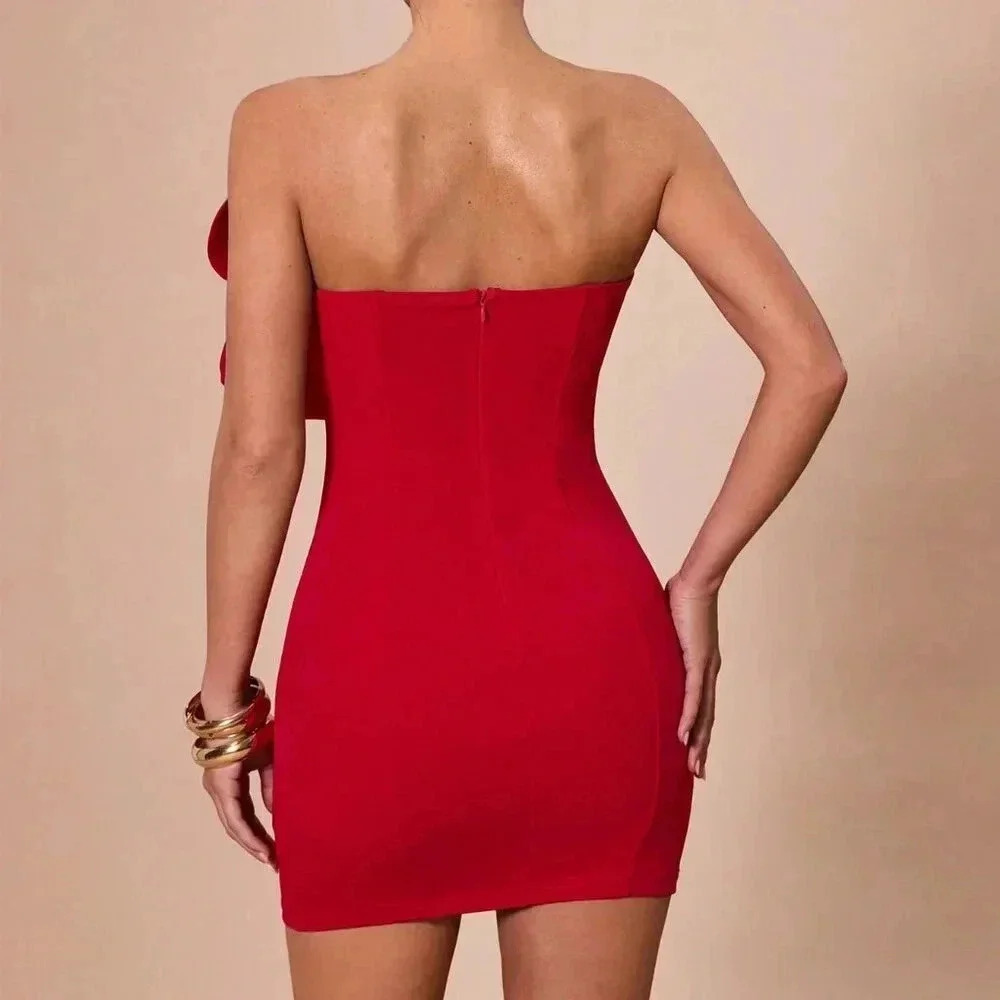 Red Party Women's Sleeveless Solid Mini Dress - Picture 2 of 7